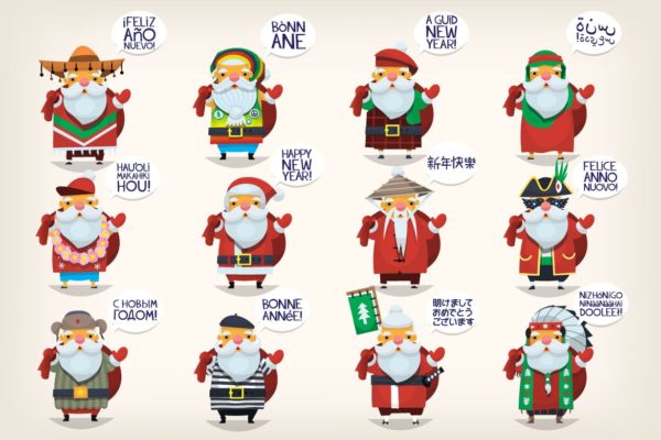 世界各地圣诞老人卡通形象设计矢量