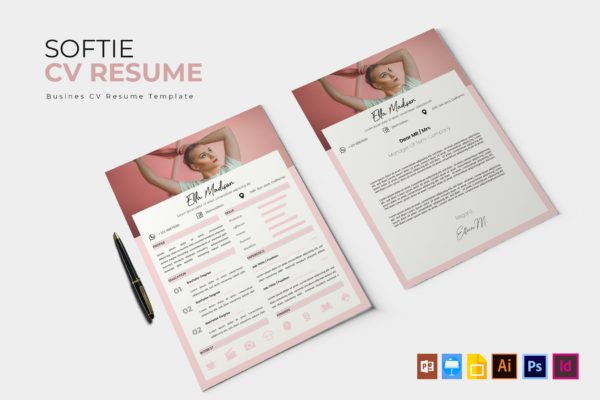 粉色设计风格个人介绍信＆简历模板 Softie | CV &amp; Resume Template