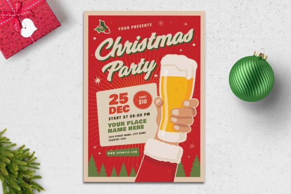 复古设计风格圣诞啤酒节海报传单模板 Retro Christmas Flyer