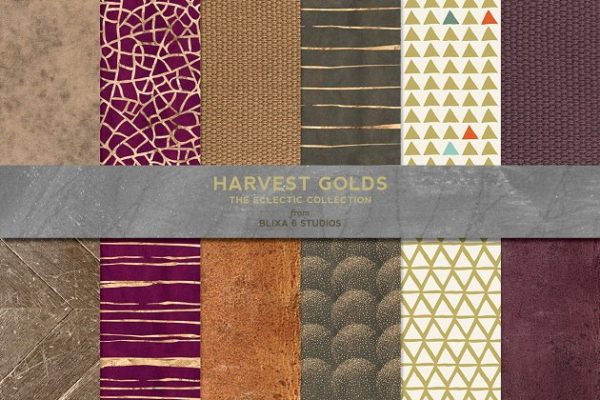 温柔秋季金箔色调墙纸纸张纹理 Harvest Golden Patterns &amp; Textures