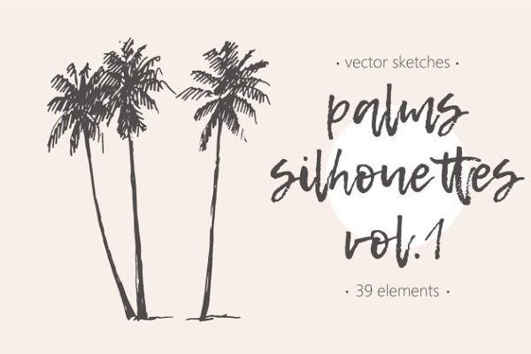 笔画简约的钢笔素描椰子树矢量图形 Silhouettes of palm trees
