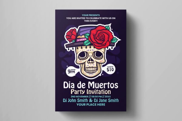 墨西哥亡灵节主题活动海报设计模板v1 Dia De Los Muertos Flyer Template