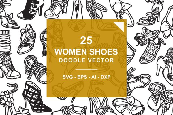 25款时尚女鞋涂鸦矢量图形图案素材 Fashion Shoes / Hi Hill Doodle Vector