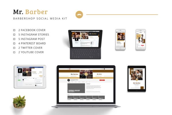 发型设计工作室社交推广设计素材包 Mr Barber Barbershop Social Media Kit