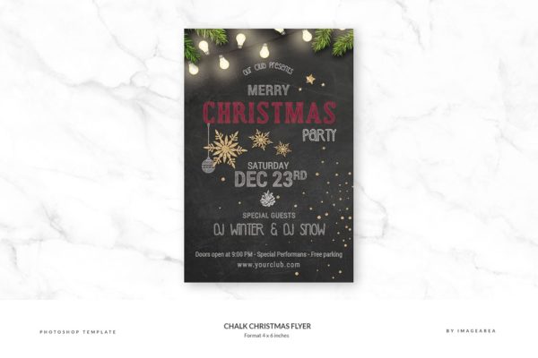 彩色圣诞主题粉笔黑板画传单模板 Chalk Christmas Flyer