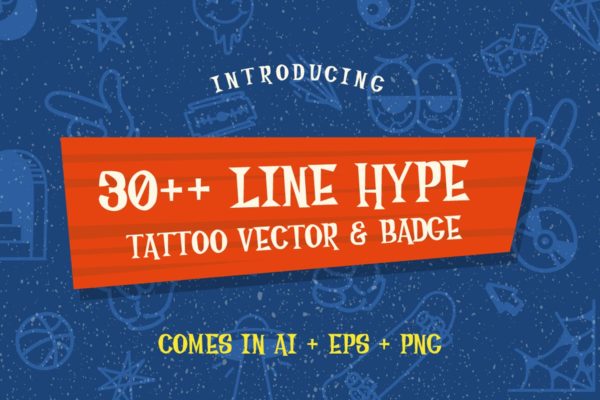 30+线条艺术纹身图案&amp;徽章矢量图形素材 30++ Line Hype Tattoo Vector &amp; Badge