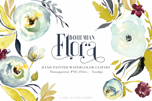 波希米亚花卉水彩剪贴画 Bohemian Flora &#8211; Watercolor Clipart