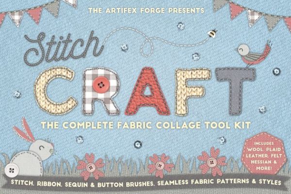 缝制手作工艺图案设计素材合集[2.32GB, 纹理/图层样式/笔刷] Stitch Craft &#8211; Brushes Styles &amp; More