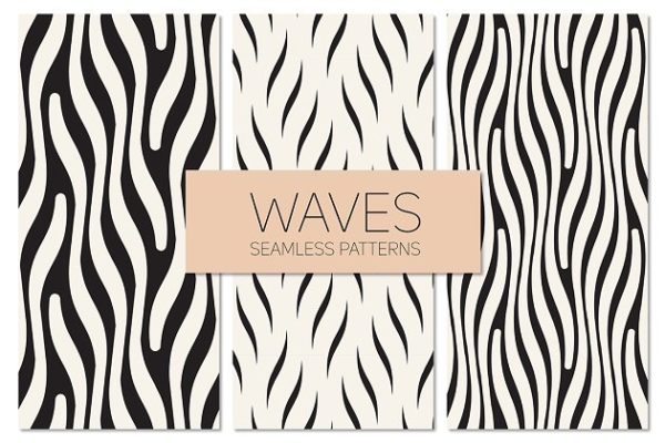 波浪图案无缝纹理 Waves. Seamless Patterns Set 2