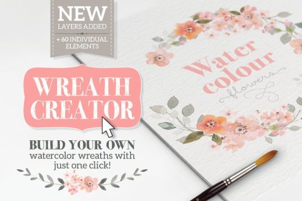 水彩花环设计工具包 Watercolour Wreath Creator