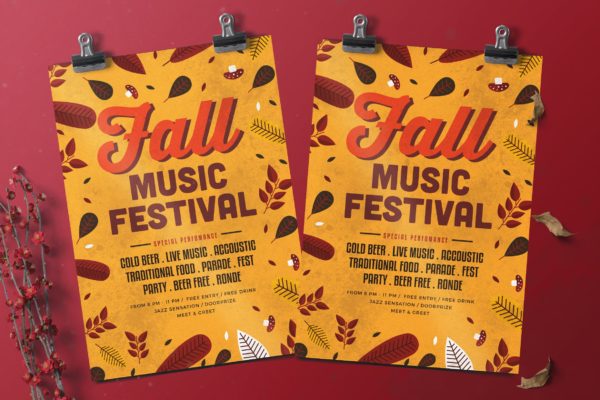 秋季主题音乐盛会海报传单设计PSD模板 Fall Music Flyer