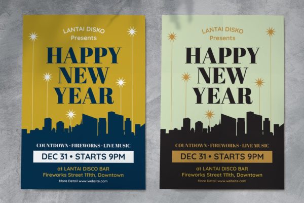 新年倒计时/焰火表演/音乐主题海报传单模板 Happy New Year Flyer