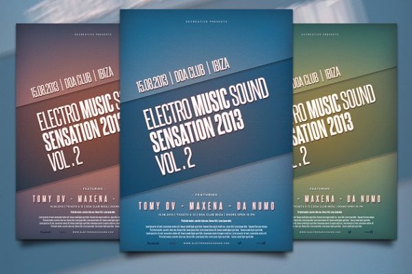电子音乐电音派对活动海报设计模板 Electro Music Sensation Flyer