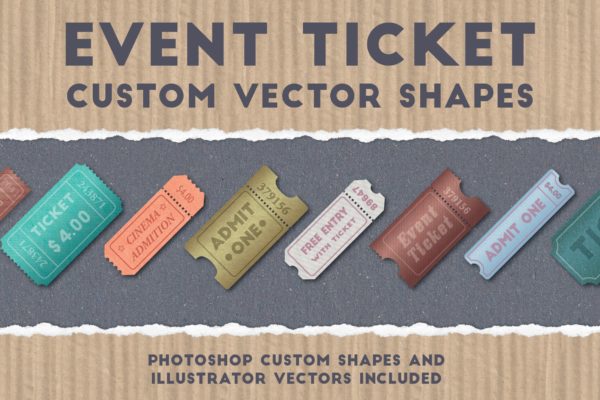 门票票据矢量设计图形素材 Event Ticket Custom Vector Shapes