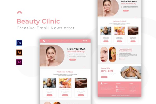 美容医疗诊所邮件订阅营销设计模板 Beauty Clininc | Newsletter