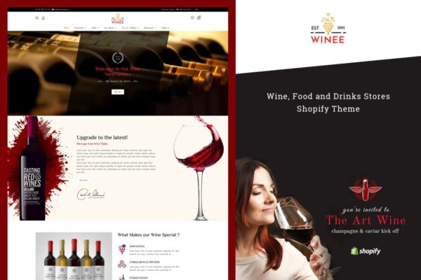 洋酒/葡萄酒网上商城Shopify主题模板素材天下精选 Winee &#8211; Wine, Winery Shopify Theme