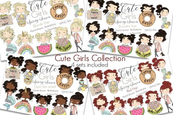 可爱时髦卡通女孩手绘套装 Planner Cute Girls Hand-drawn kit