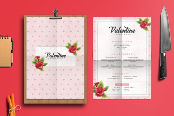 情人节主题餐厅菜单设计模板 Valentine Food Menu