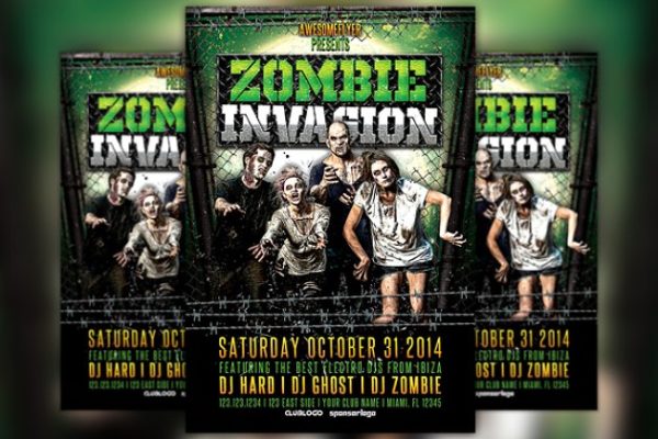 恐怖僵尸入侵万圣节活动传单模板 Zombie Invasion Halloween Flyer