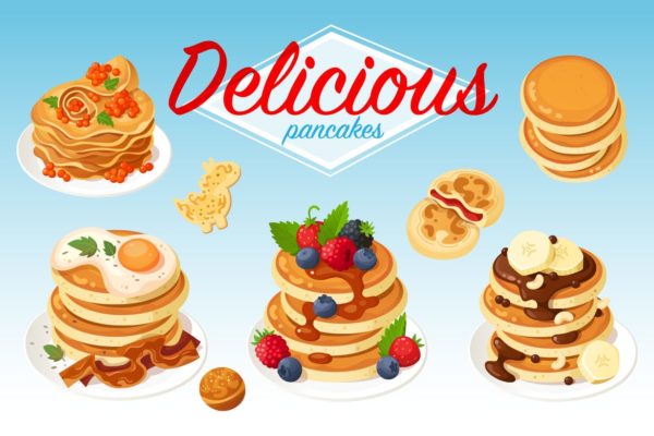 美味的薄煎饼美食矢量设计素材 Delicious Pancakes