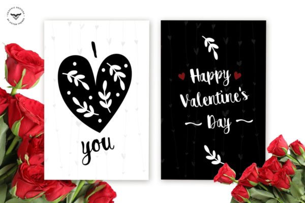 黑白极简设计风格情人节主题贺卡PSD模板 Valentines Day Greeting Card Template