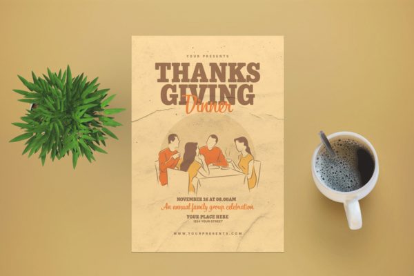 西餐厅感恩节活动海报传单设计模板 Thanksgiving Dinner Flyer