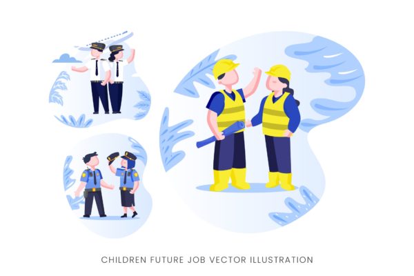 儿童未来职业人物形象普贤居精选手绘插画矢量素材 Children Future Job Vector Character Set