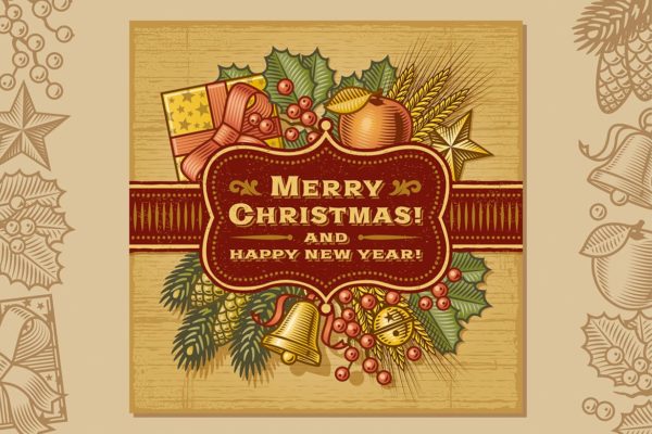 复古设计风格圣诞节贺卡设计模板 Merry Christmas Retro Card