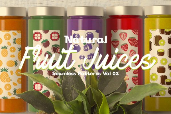 天然果汁图案包装设计无缝纹理v2 Natural Fruit Juices Seamless Patterns Vol2