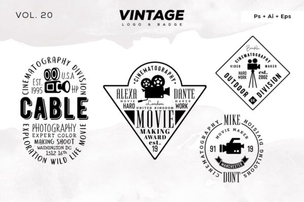 欧美复古设计风格品牌普贤居精选LOGO商标模板v20 Vintage Logo &amp; Badge Vol. 20