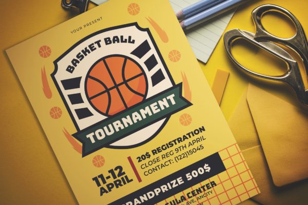 篮球比赛活动预告宣传单设计模板 Basketball Flyer
