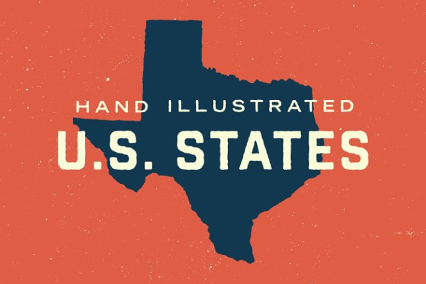 50个美国州地图手绘插画素材 50 States &#8211; Hand Illustrated