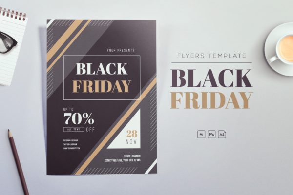商务设计风格黒五打折活动海报传单设计模板 Black Friday 2018 Flyers