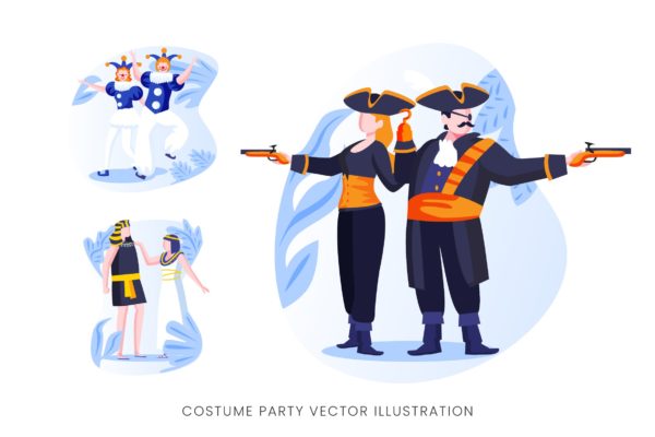 服装Cosplay派对人物形象矢量手绘16图库精选设计素材 Costume Party Vector Character Set