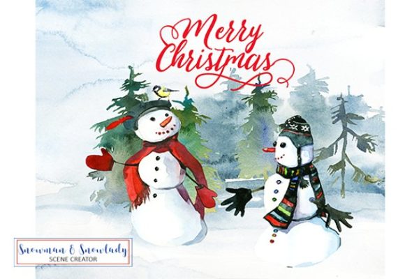 雪人圣诞水彩剪辑集 Snowmen Christmas Clipart Collection