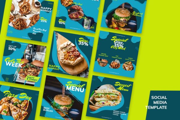 社交媒体新媒体美食主题16图库精选广告模板 Social Media Fastfood Kit