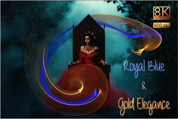 8K高分辨率皇家蓝&amp;典雅金奇幻光线叠层背景 Royal Blue &amp; Gold Elegance