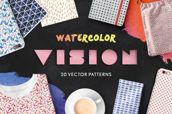 抽象水彩视觉矢量图案 Watercolor Vision Vector Patterns
