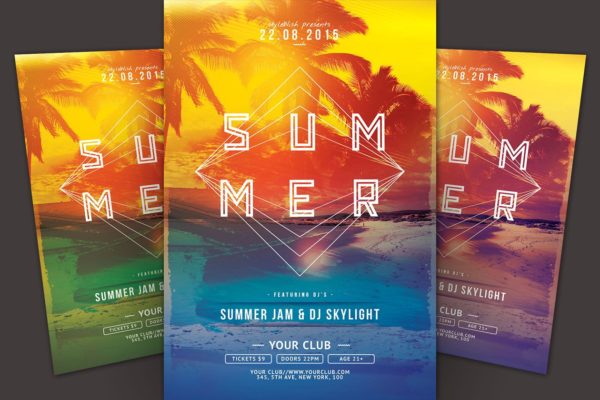 清爽夏日海滩聚会宣传单模板 Summer Flyer Template