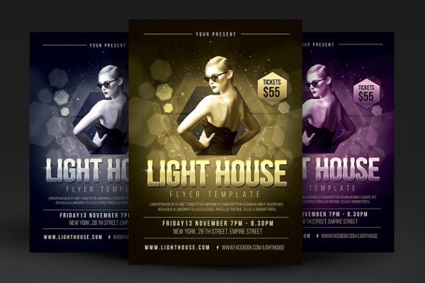 五种配色风格活动宣传海报传单设计模板 Light House Party Flyer