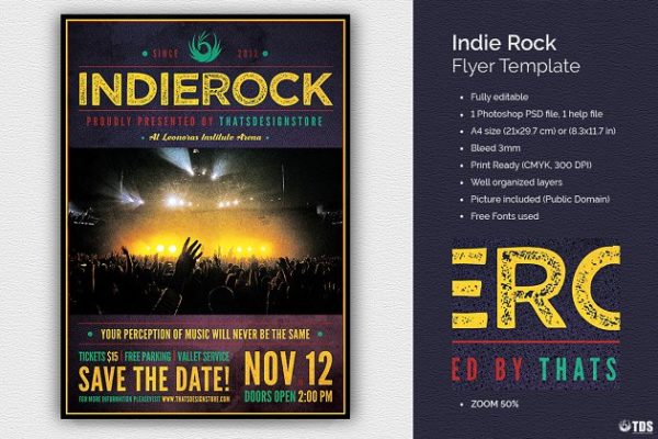 摇滚音乐节活动海报传单设计PSD模板 Indie Rock Flyer PSD