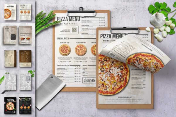经典设计分隔单页披萨店/餐厅菜单