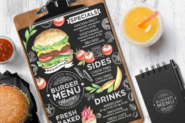 汉堡店黑板画设计风格食品菜单模板 Burger Food Menu