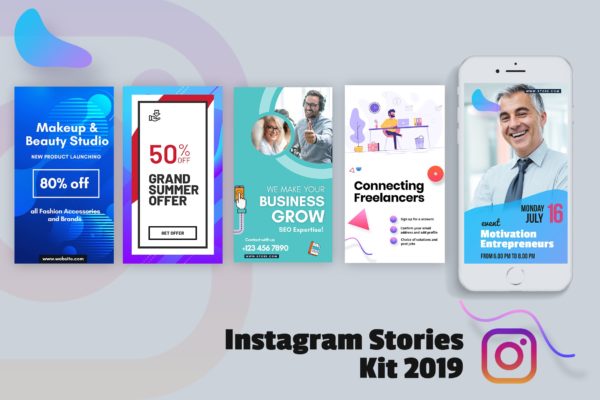 创意社交媒体故事贴图/广告设计PSD模板16素材网精选 Creative Instagram Stories Kit 2019
