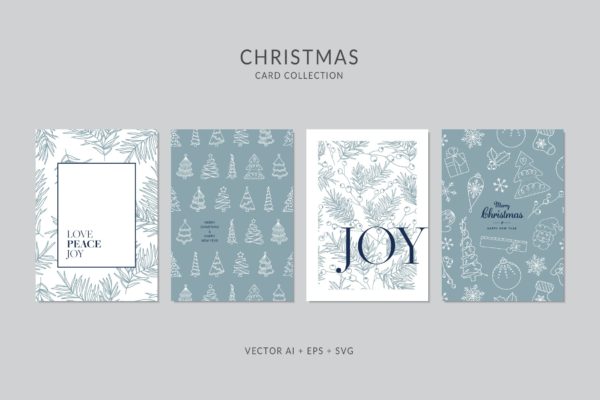 圣诞元素装饰艺术圣诞节贺卡矢量设计模板集v7 Christmas Greeting Card Vector Set