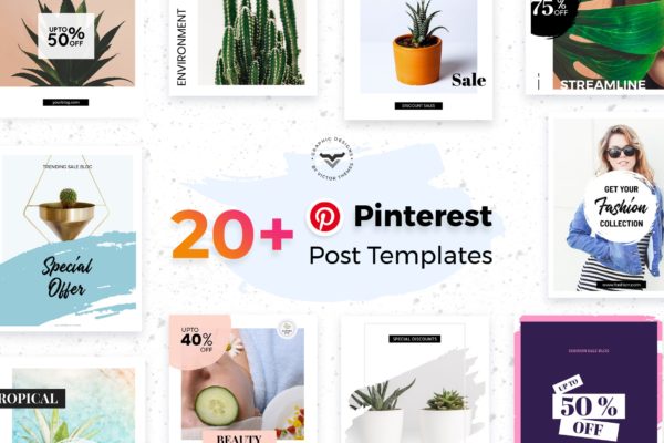 20+Pinterest社交文章简约时尚风格贴图设计模板普贤居精选 Pinterest Social Media Templates