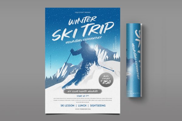 滑雪乐园海报传单设计模板 Winter Ski Flyer