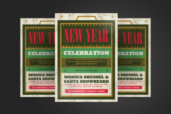 复古排版设计风格新年主题活动海报传单素材天下精选PSD模板 New Year Flyer