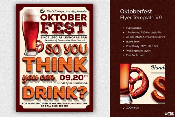 德国慕尼黑啤酒节PSD宣传传单模板V9 Oktoberfest Flyer PSD V9