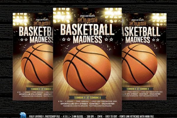 篮球比赛友谊赛宣传海报单页模板 Basketball Madness